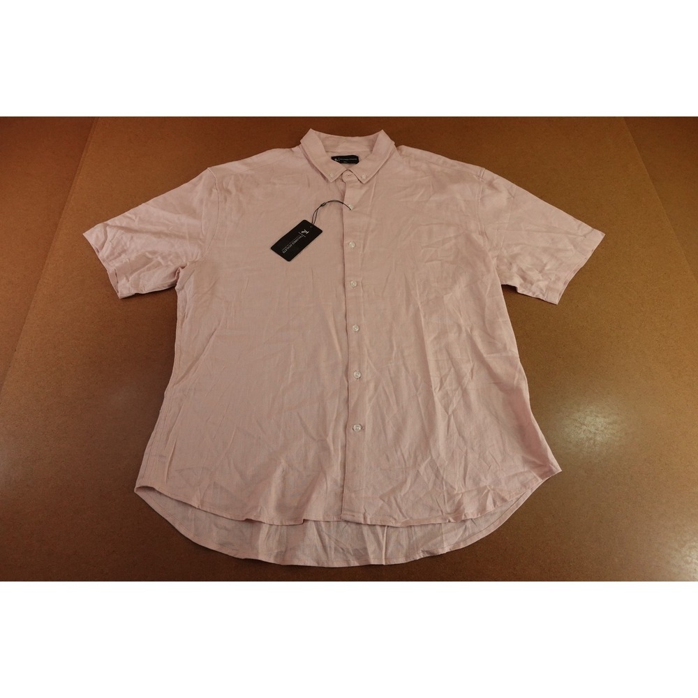 Tailored Athlete Mens Size 3XL Pink Stretch Linen Blend Button Through Shirt NWT